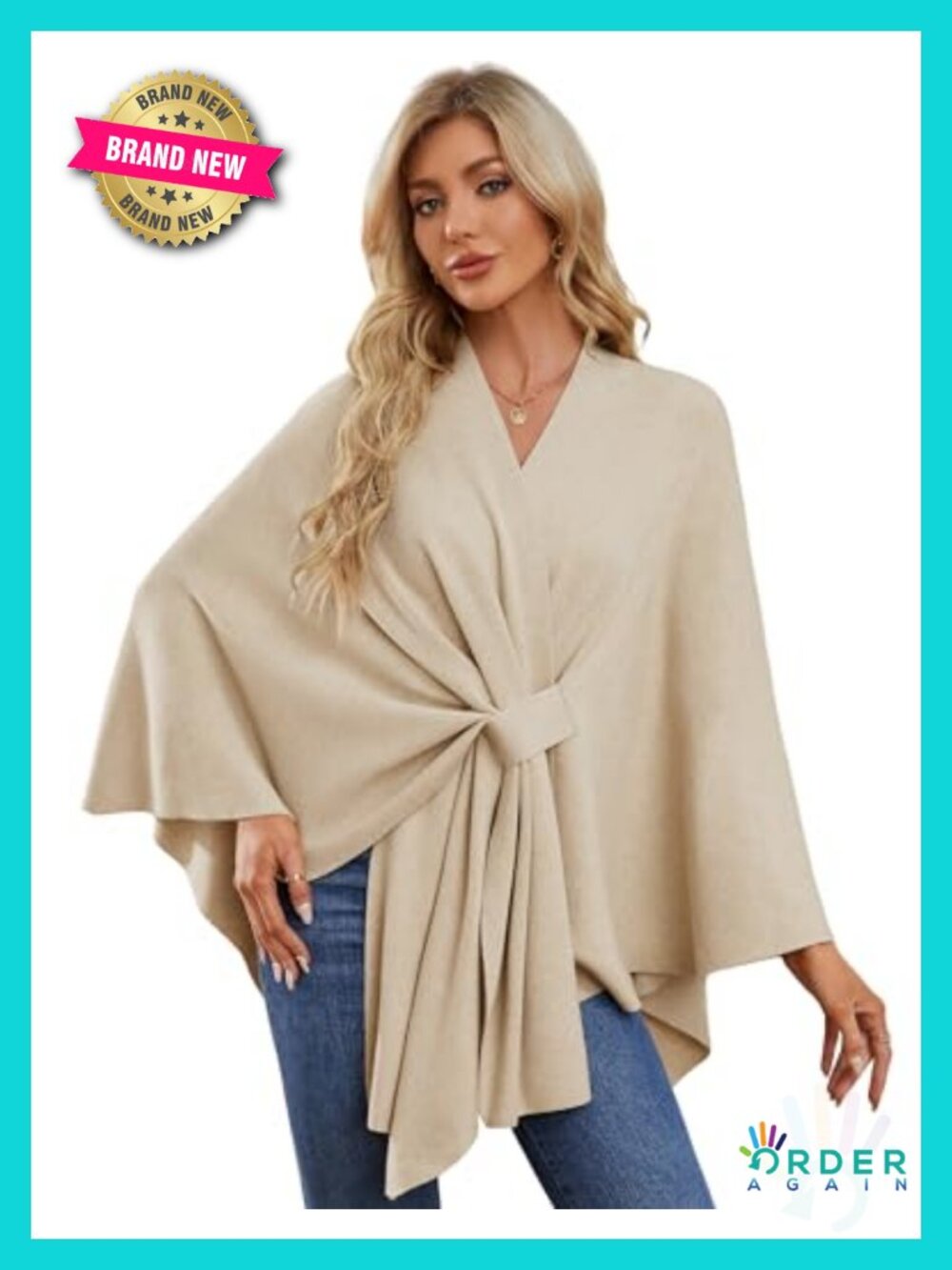 Shawl Wrap Open Front Poncho Sweater Soft Drape Rayon Blend